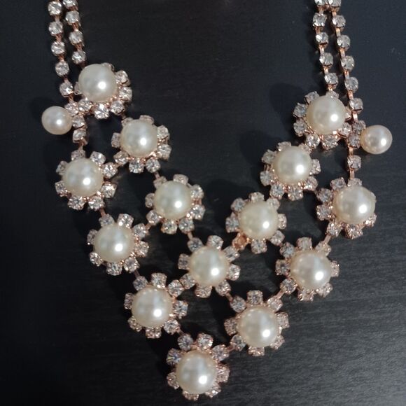 Elegant Pearl & Rhinestone Jewelry Set, 16" - Picture 3 of 5